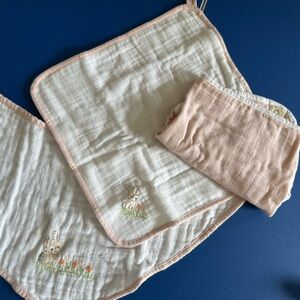 COYUCHI set of 3 baby bib and cloth set BUNNY PINK WHITE